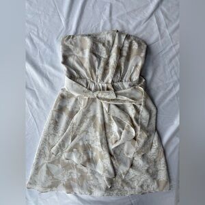 Express strapless floral A-line dress in beige/ivory